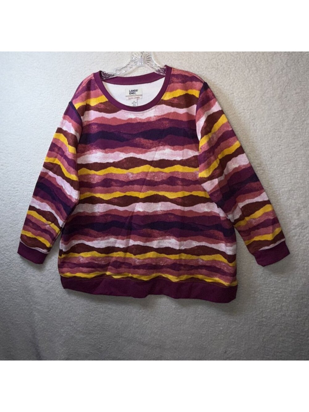 Lands‎ End Womens Crewneck Serious Sweats Top 2X Multicolor Stripe Print